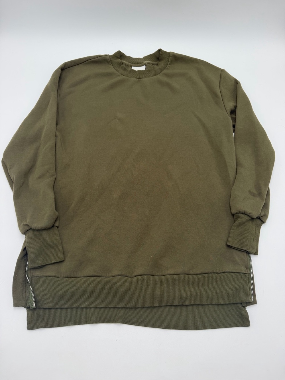 Varley Womens XS Olive Green Oversized Side Zip Sweatshirt Soft Pullover